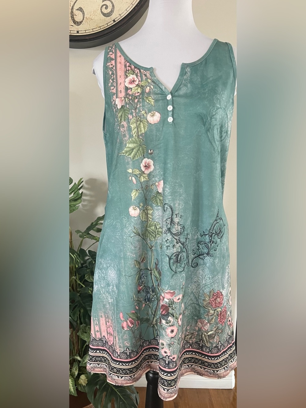 Floral Tank Summer Dress in Sage Green